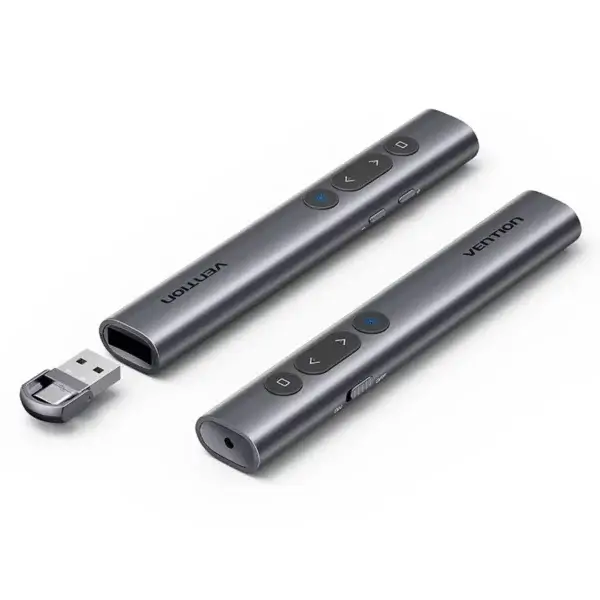 Vention Wireless Presentation Clicker with Red Laser Pointer – Gray