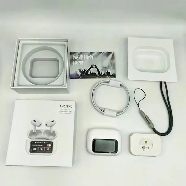 A9 Pro ANC Touch Screen Display Earbuds – White Color - Image 2