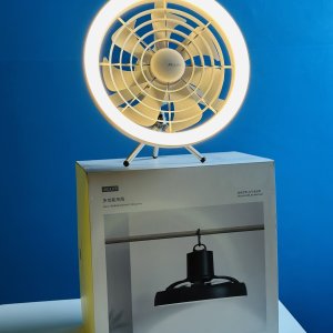 JISULIFE FA17 Rechargeable Fan with LED Light and Table Tripod- White Color