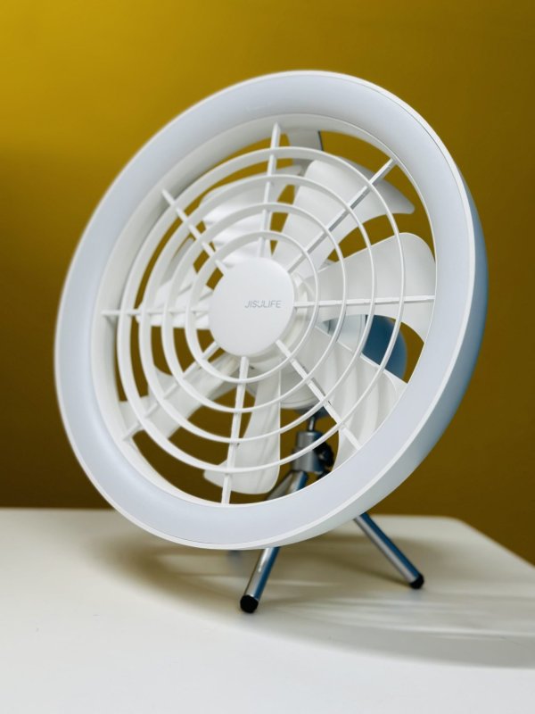 JISULIFE FA17 Rechargeable Fan with LED Light and Table Tripod- White Color - Image 2