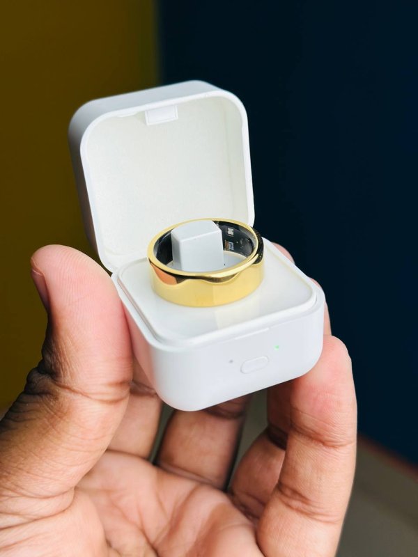 Smart Finger Ring for Fitness Tracking – With Charging Case – (Ring Size -10) – Golden